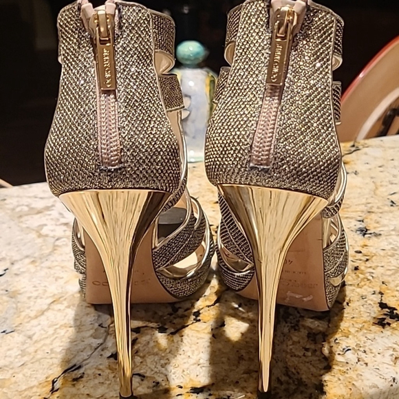Jimmy Choo "Karla" shimmering stiletto peep toe back zip heels. Sz. 40.(10) - Picture 5 of 16